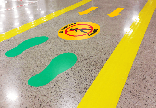 Warehouse floor location markers, arrows, and shapes
