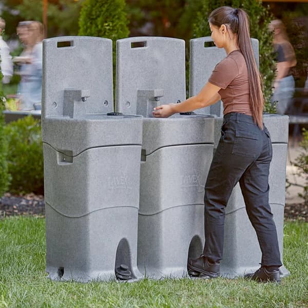 Portable hand washing stations at a commercial construction site