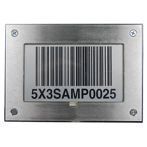 Metal warehouse floor barcode plate kit installed in concrete