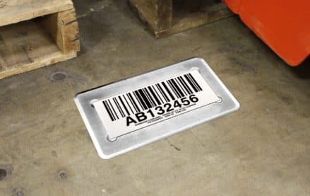 Weatherproof barcode location label mounted outdoors