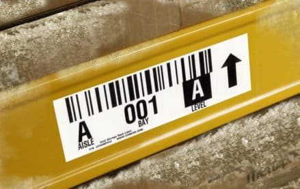 Removable clean-release barcode label on a warehouse rack