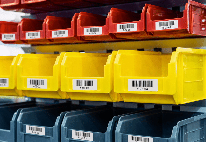 Reusable barcode label system on a warehouse tote or bin