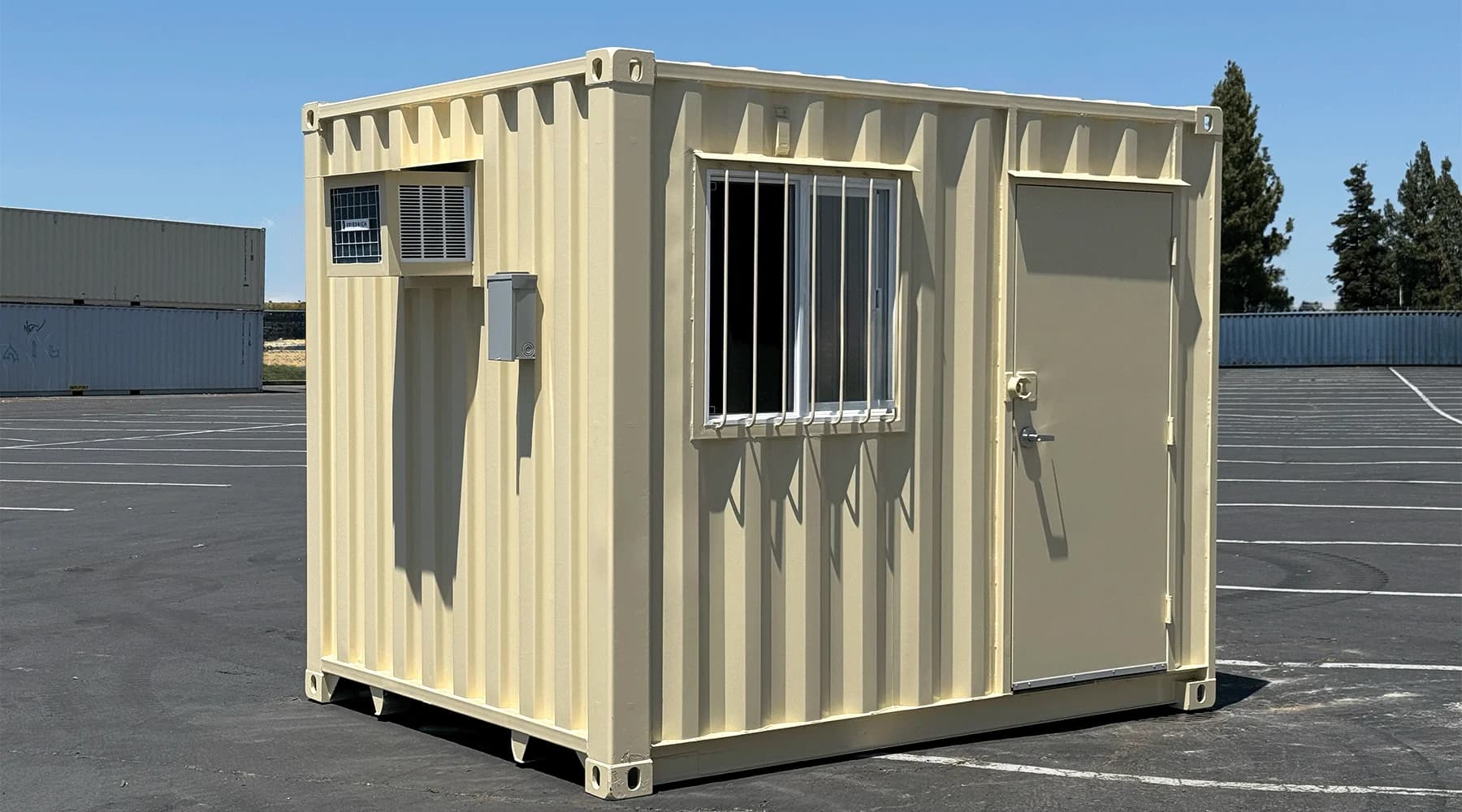 Ground-level office container at a commercial jobsite