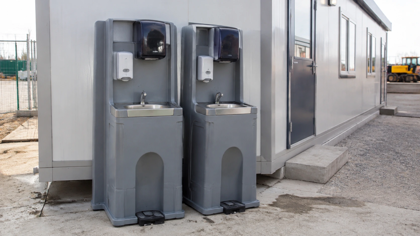 Portable hand washing stations at a commercial construction site
