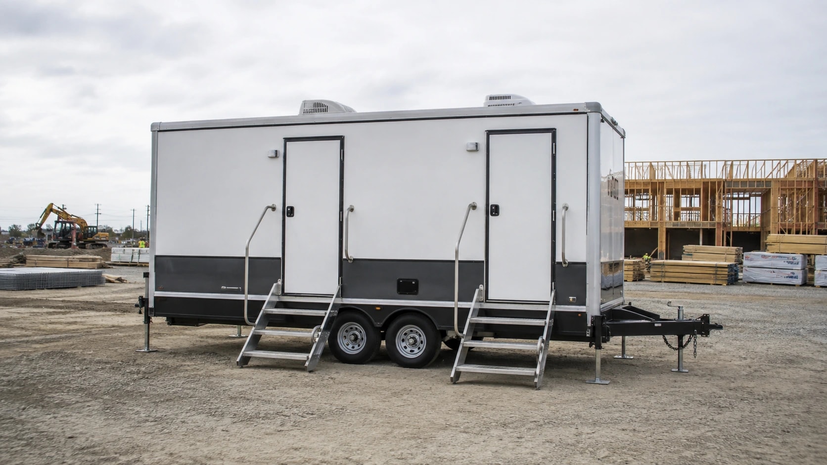 Commercial jobsite restroom trailer exterior