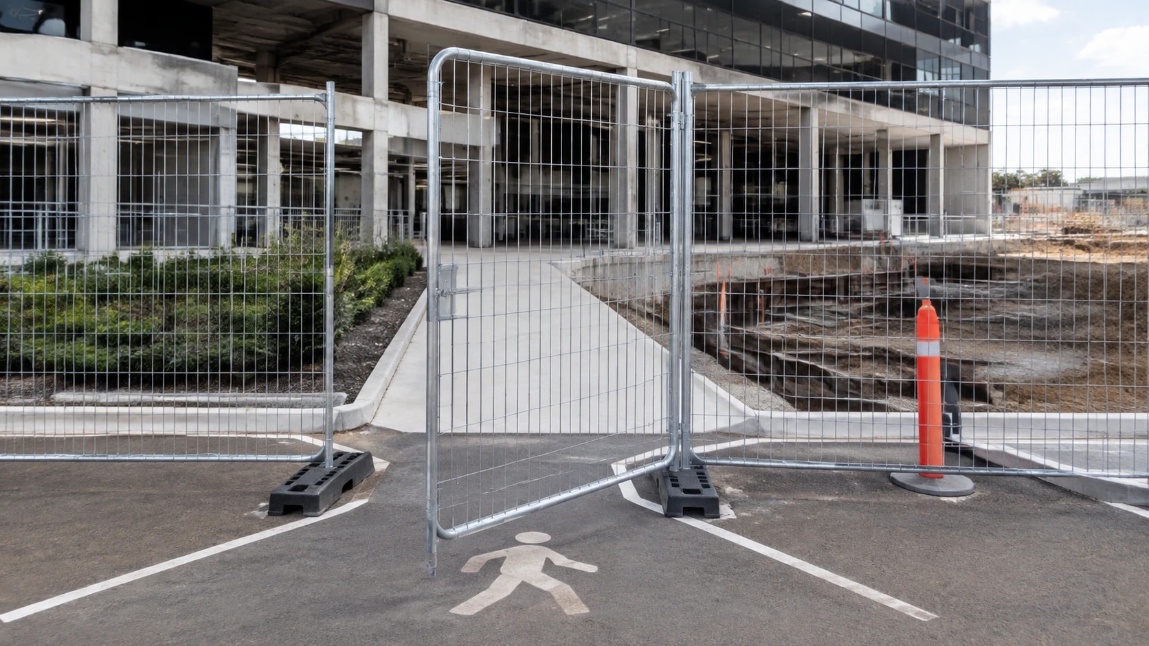 Temporary fence pedestrian gate installed at a construction site