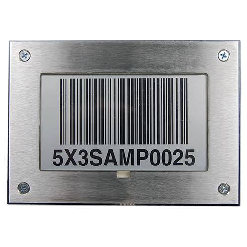 Metal warehouse floor barcode plate kit installed in concrete