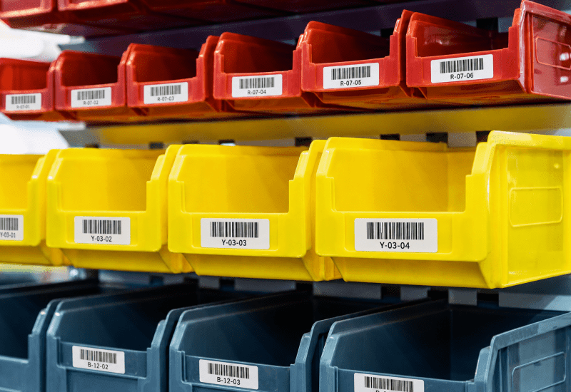 Reusable barcode label system on a warehouse tote or bin