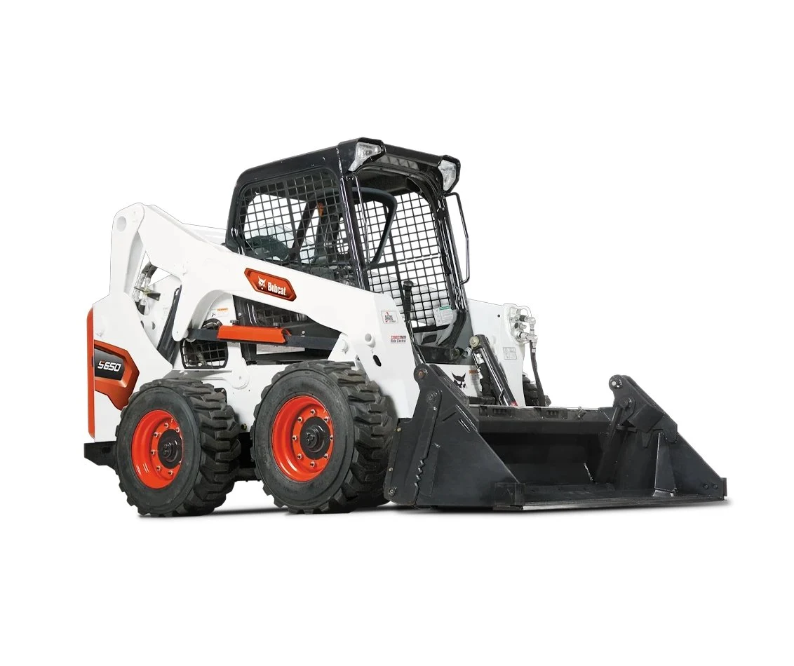 Wheeled skid-steer loader with bucket